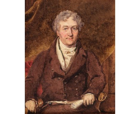 * After Sir Thomas Lawrence (1769-1830). Sir Robert Peel, watercolour, half-length portrait of the grey-haired statesman wear
