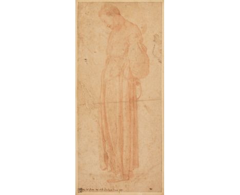 * Pontormo (Jacopo Carrucci, 1494-1557). Monk in full-length habit, standing with hands behind his back, red chalk on pale cr