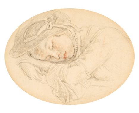 * Hoare (William, of Bath, 1707-1792). Young Girl Sleeping, black and red chalk on laid paper, head and shoulders study of a 
