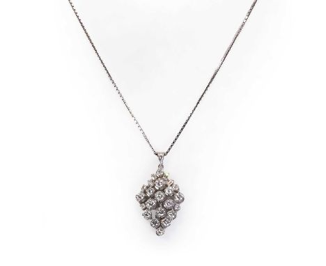 An articulated diamond pendant necklace, set with round brilliant and baguette cut diamonds, in illusion and claw setting, th