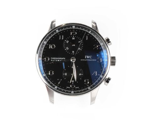 A gentlemen's stainless steel IWC Schaffhausen chronograph automatic strap watch,  a 41mm diameter case, with a black enamel 