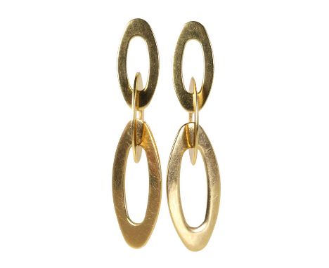 A pair of 18ct gold 'Chic & Shine' drop earrings, by Roberto Coin, each designed as a line of three graduated oval polished l