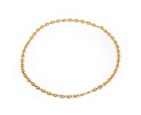 An 18ct gold anchor link chain by UnoAErre, with Gucci or anchor links joined by oval jump rings, to a bolt ring clasp. Marke
