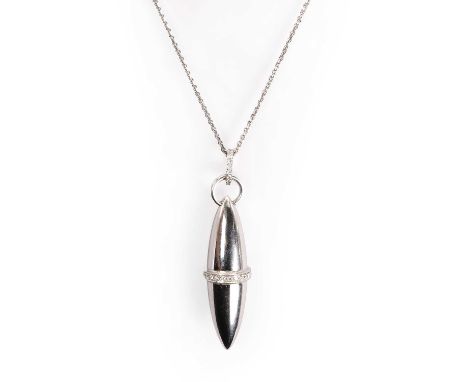 An 18ct white gold diamond 'Velocity' pendant, by Boodles, of tapered cylindrical form, embellished with a ring of grain set 