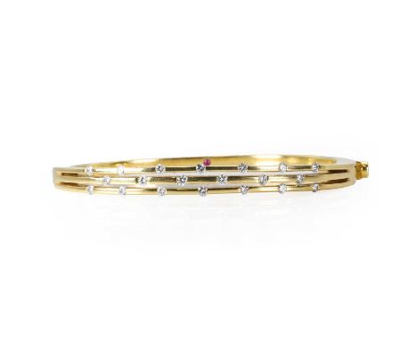 A diamond three row 'Parisienne' bangle, by Roberto Coin,  with three bars accented with round brilliant cut diamonds, into a