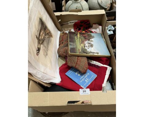 Two boxes of textiles and fashion plates