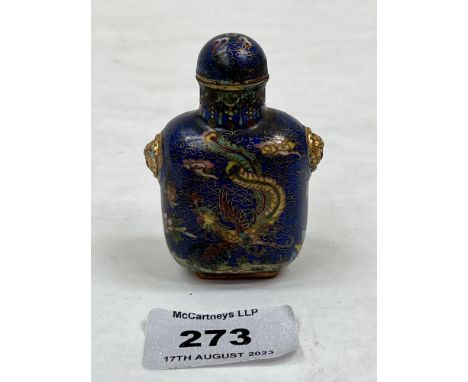 A Chinese cloisonne enamel dragon decorated snuff bottle. 2½' high