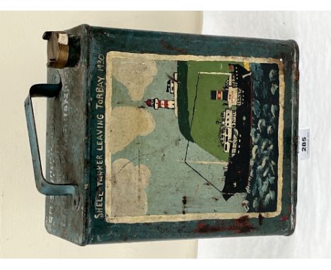 A vintage SM + BP petrol can. Dents