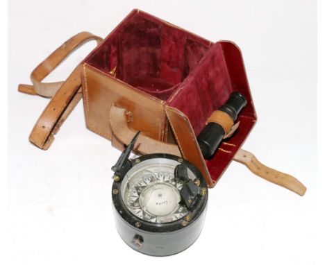 H. Hughes & Sons of London compass with leather carrying case.
