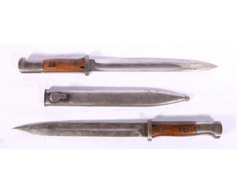 German knife bayonet 584/98 Seitengwehr 84/98 having a blade with single fuller, ricasso marked for Gebruder Heller of Marien