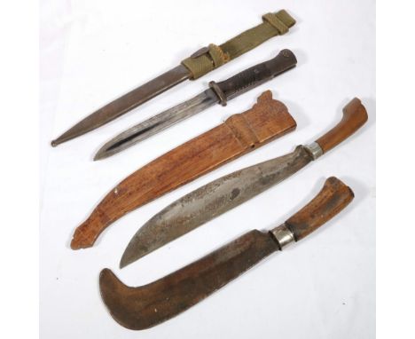 German S98/05 sword bayonet, the ricasso stamped EuF Horster (shortened) 33cm long with scabbard and frog, Indian hunting kni