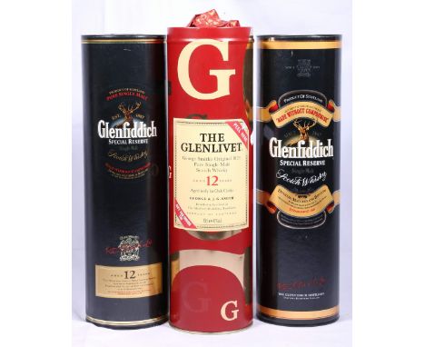THE GLENLIVET 12 year old George Smith's Original 1824 pure single malt Scotch whisky, 70cl, 40% vol with tube; GLENFIDDICH 1