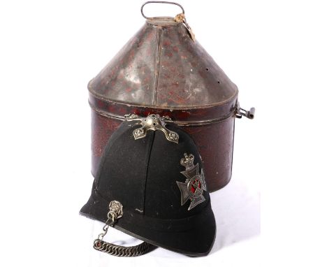 Pearse & Co., Army Clothiers of London helmet with Haddingtonshire Rifle Volunteer Corps badge, with metal helmet case. CONDI