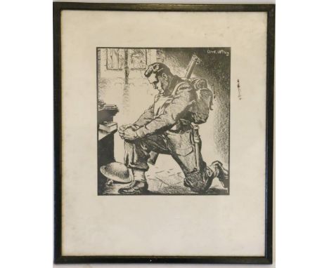 CLIVE UPTON (1911 - 2006)
'We Kneel Only to Thee'
Woodblock print, 16cm x 18cm;
framed by James McBain of 115 Nethergate. CON