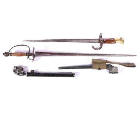 French epee bayonet 74 with T-section blade, marked for Deny of Paris 1880; a central European main gauche, 65cm long; United