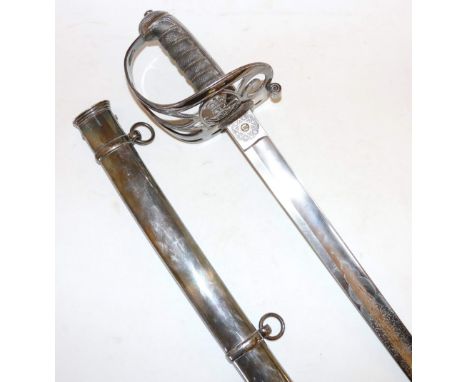 British Infantry officer's sword pattern 1854 having an etched blade with ricasso marked for Henry Wilkinson, Gothic guard wi