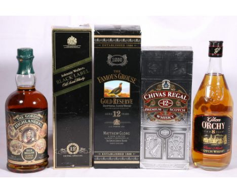 JOHNNIE WALKER Black Label 12 year old blended Scotch whisky, 43% vol., boxed; THE FAMOUS GROUSE Gold Reserve 12 year old ble