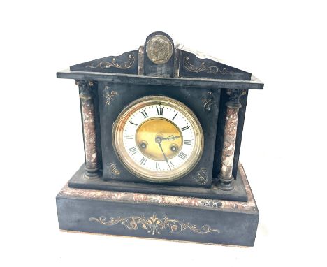 Vintage 2 key hole slate mantel clock, untested