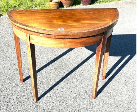 Mahogany half moon card table, approximate measurements Height 28 inches, Diameter 36 inches