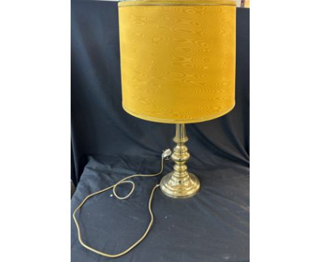 Brass base lamp and shade measures approx 25.5 inches tall