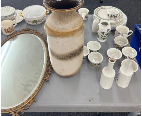 Large selection of miscellaneous items includes west germany vase, Botanical garden, coal port bowl, gilt framed mirror, Roya