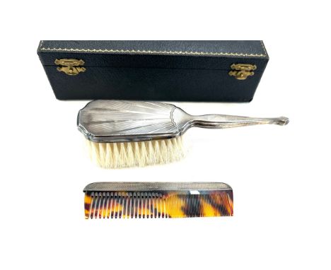 Cased silver brush and comb set 