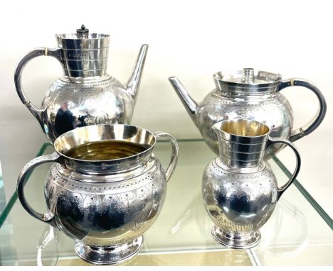 Antique silver Martin, Hall &amp; Co (Richard Martin &amp; Ebenezer Hall) tea service, hallmarked, date letter F, total weigh