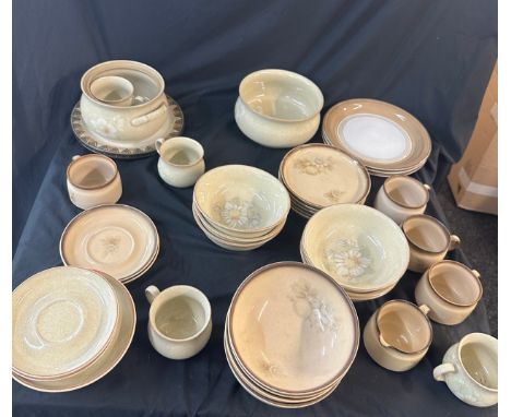Large selection of denby pottery includes plates, tureens, saucers etc 