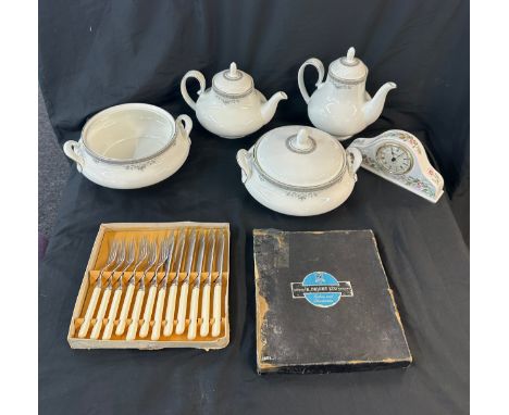 Selection of miscellaneous includes Royal Doulton york pattern part dinner service,  a mantle clock etc 