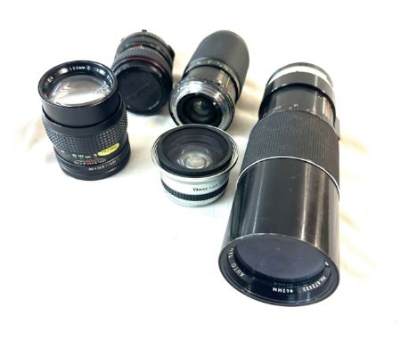 Selection of vintage and later camera lenses to include Macro vitacon 0.42x, Coslinar no.800693, Tamron no.672322 etc, all un