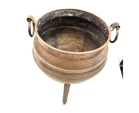 3 Legged vintage copper coal bucket, maker's mark Henry loveridge