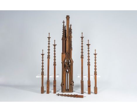Full title: A varied collection of French oak pinnacles, ca. 1900Description:H 174,1 - 58 cm (the tallest and the smallest it