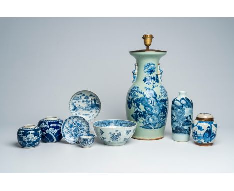 Full title: A varied collection of Chinese blue and white porcelain, Kangxi and laterDescription:H 50,8 cm (the vase mounted 