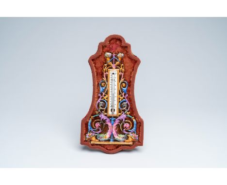 Full title: A fine French enamel thermometer with floral design, signed A. Pottier, Paris, 19th/20th C.Description:29,8 x 16 