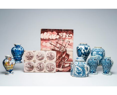 Full title: A varied collection of Dutch Delft polychrome, blue and white earthenware and two manganese tile murals, 18th/19t