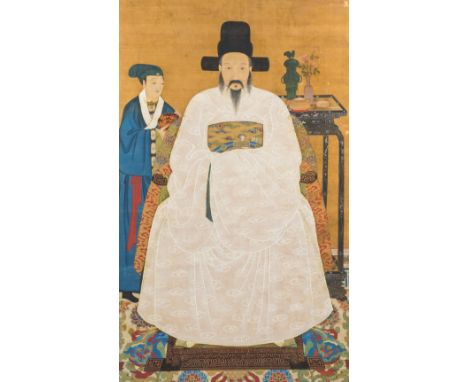 Full title: Chinese school: Portrait of a high ranking official, ink and colour on silk, QingDescription:Work: ca. 162 x 99 c