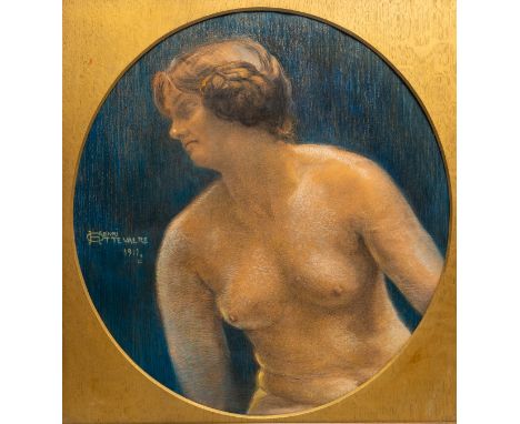 Full title: Henri Ottevaere (1870-1944): Female nude, pastel on paper, dated 1912Description:Work: Dia.: 60 cm   Frame: 78 x 