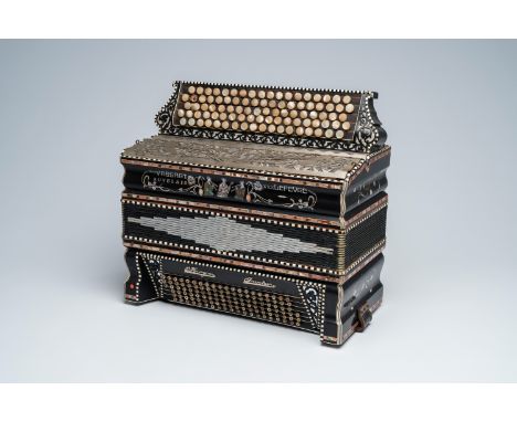 Full title: An Belgian 'Vassart-Lefevre' chromatic accordion with button keyboard, ca 1926Description:H 46,8 - L 42,3 - D 24,