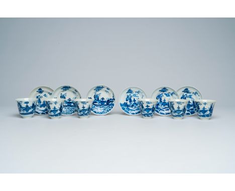 Full title: Six Chinese blue and white cups and saucers with Immortals in a boat, DaoguangDescription:Dia.: 13 - 12,4 cm (the