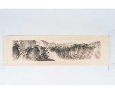 Full title: Chinese school, with the signature of Fu Baoshi (1904-1965, å‚…æŠ±çŸ³): 'Landscape with waterfall', ink and colou