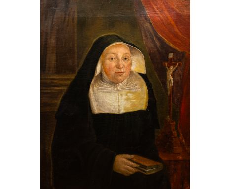 Full title: Flemish school: Portrait of a nun, oil on canvas, 18th centuryDescription:Work: 80 x 63,5 cm   Frame: 86,2 x 70 c