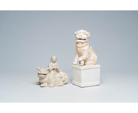 Full title: A Chinese blanc de Chine model of a lion and a Japanese white-glazed 'Kannon' seated on a shishi, 18th/19th C.Des
