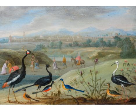 Full title: Jan van Kessel (1626-1679): Exotic birds in an oriental landscape, oil on copperDescription:Work: 24,8 x 18 cm   