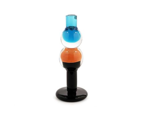 Oiva Toikka (Finnish 1931-2019): 'Pop Candlestick', 1968-69, paperweight technique in orange, blue and black, engraved signat