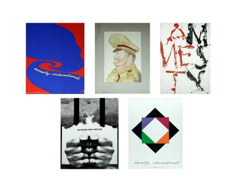Five posters for Amnesty International Prisoners of Conscience 1977, by Max Bill (Swiss 1908-1944), Jack Youngerman (American
