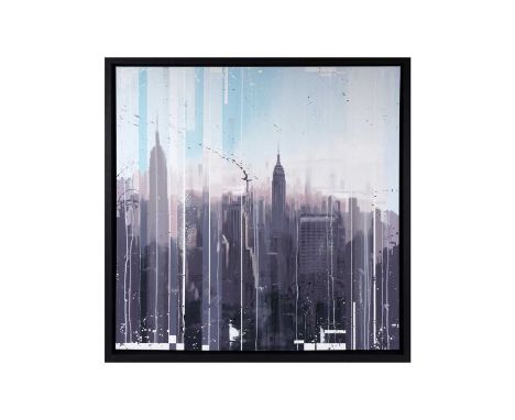 Kris Hardy(Contemporary)"Day Break at the Empire State Building",signed,acrylic on box canvas,92 x 92cms, 99 x 99cms total in