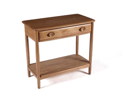 A late 20th Century Ercol elm ‘Windsor’ single drawer console table, 79 x 41 x 72cms.