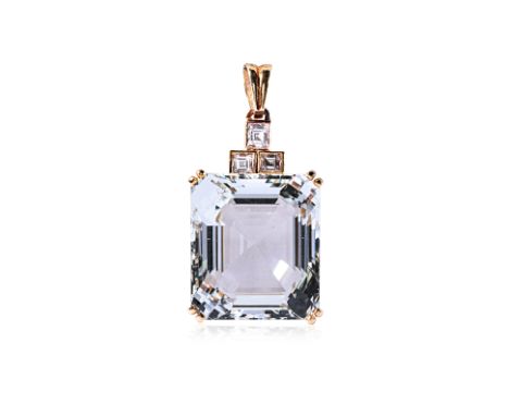 A LARGE BERYL AND DIAMOND PENDANT
Featuring a large emerald cut beryl, with a slight greenish blue tint, weighing approximate