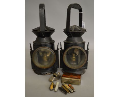 2 vintage Railway style&nbsp; Lamps, a matching pair, both marked 'Eastgate &amp; Son Ltd Birmingham 1945 with military arrow