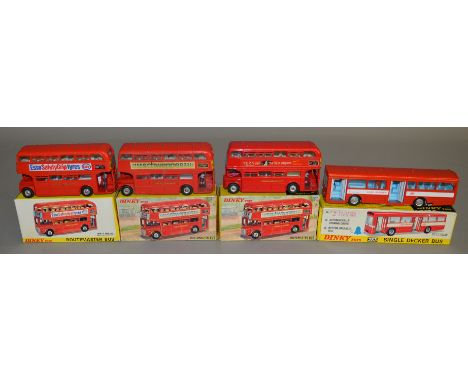 4 boxed Dinky Toys including three variants of the 289 Routemaster Bus - 'Tern Shirts', 'Esso Safety Grip' and 'Schweppes' to